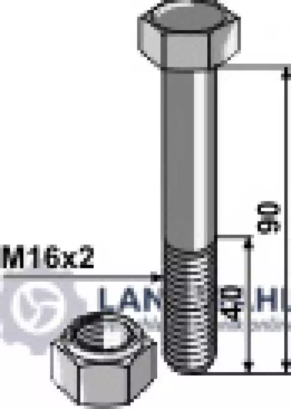 Schraube mit Sicherungsmutter - M16 x 2 - 10.9