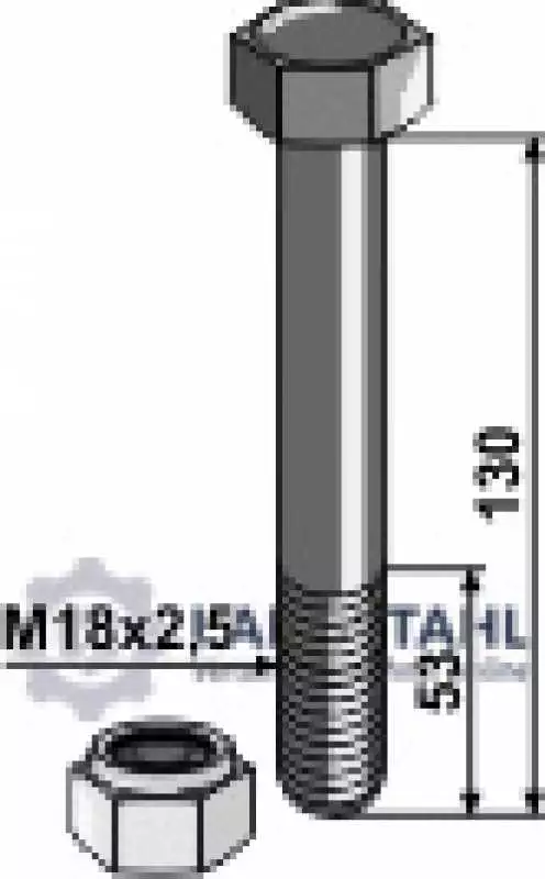Schraube mit Sicherungsmutter - M18x2,5 - 10.9