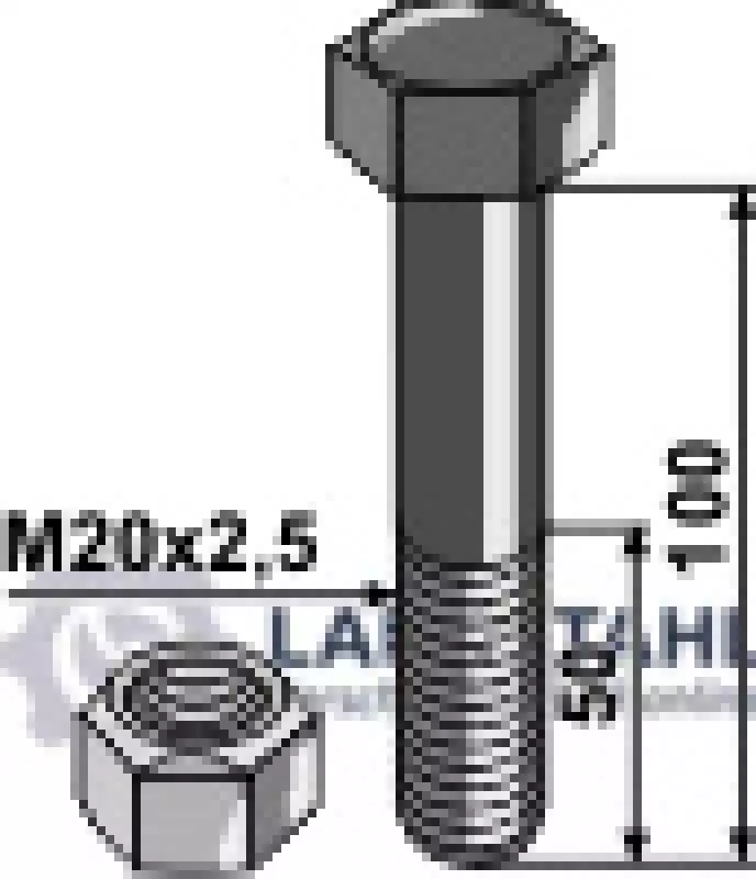 Schraube mit Sicherungsmutter - M20 x 2,5 - 10.9