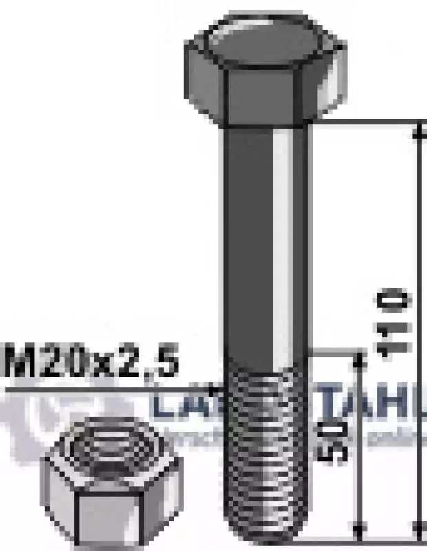Schraube mit Sicherungsmutter - M20 x 2,5 - 10.9