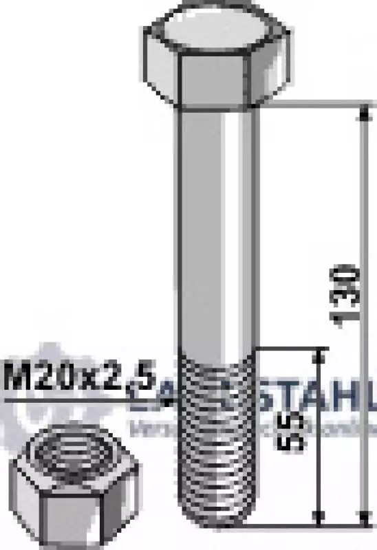 Schraube mit Sicherungsmutter - M20 x 2,5 - 10.9