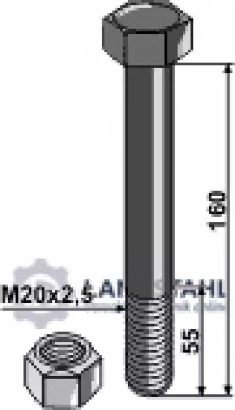 Schraube mit Sicherungsmutter - M20 x 2,5 - 10.9