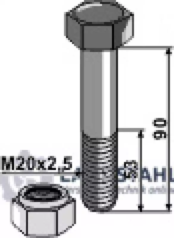 Schraube mit Sicherungsmutter - M20 x 2,5 - 8.8