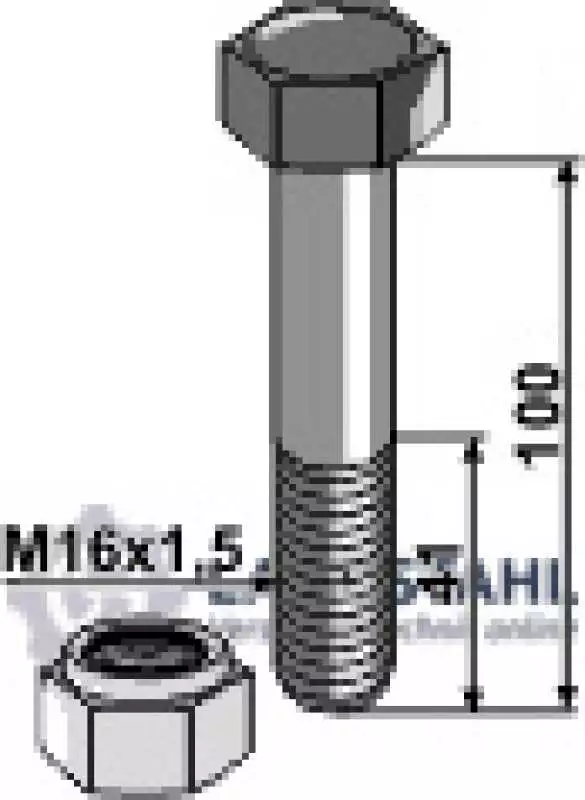 Schraube mit Sicherungsmutter - M16x1,5 - 10.9