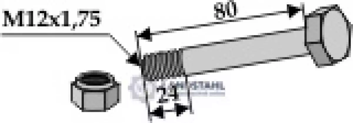 Schraube mit Sicherungsmutter - M12x1,75 - 10.9