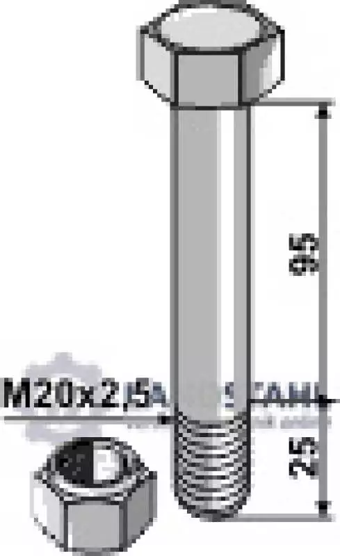 Schraube mit Sicherungsmutter - M20 x 2,5 - 10.9