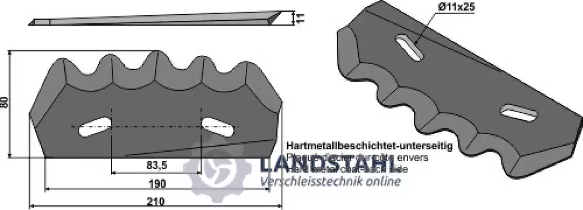 Futtermischwagenmesser - Hartmetall beschichtet, links
