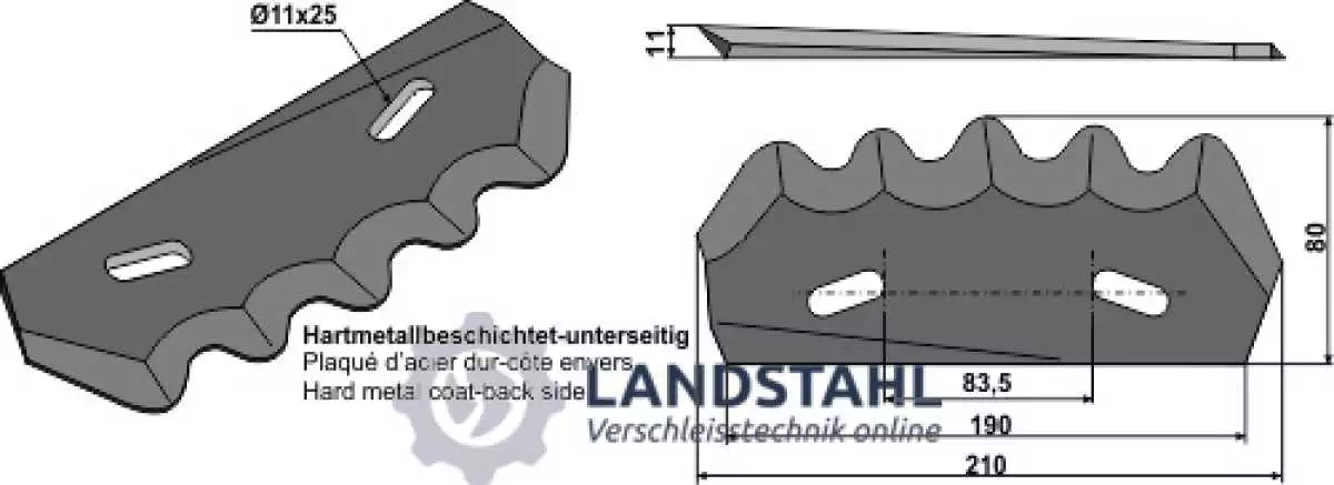 Futtermischwagenmesser - Hartmetall beschichtet, rechts
