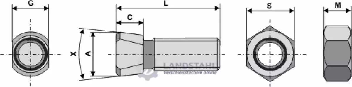 Scharschraube 7/16''UNCx32 mit Sechskantmutter