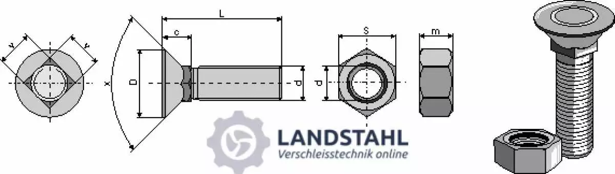 Pflugschraube DIN 608 M 8 X 1,25 X 30 und Sechskantmutter